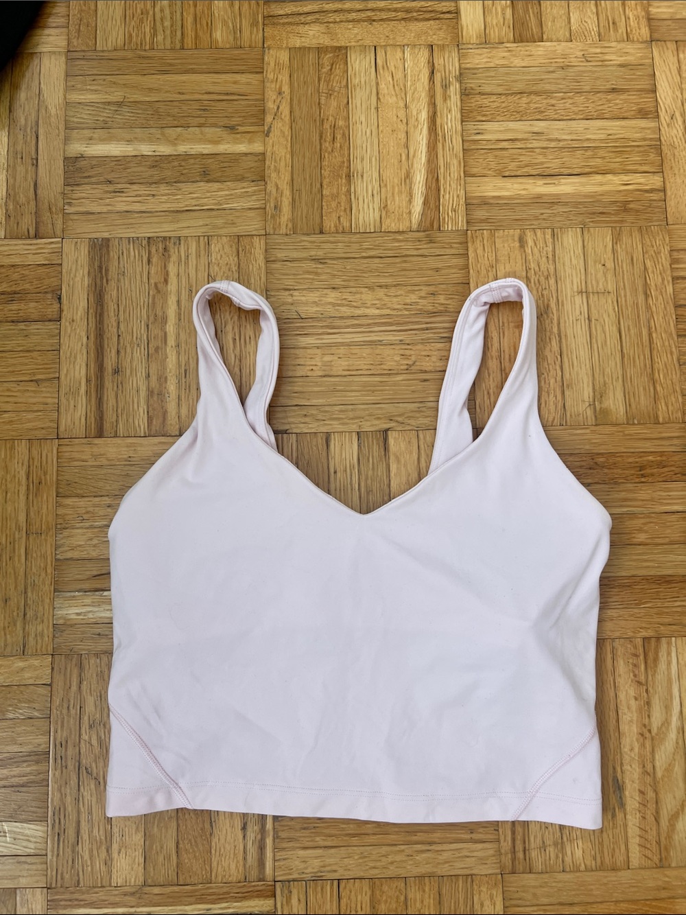 Women's Light Pink V-Neck Crop Tank Top. No padding in bra light link